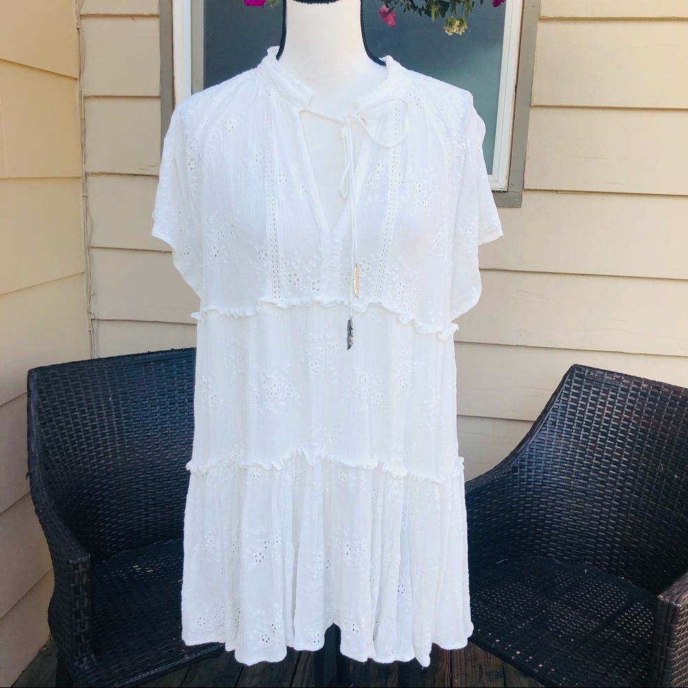 VICI Veronica Cotton Eyelet Crochet Tiered Babydoll Dress